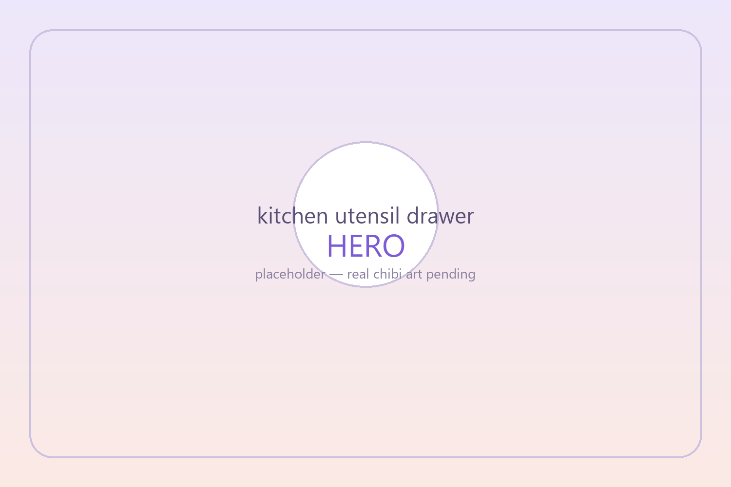 Chibi kitchen drawer character pulled open, cooking tools poking up at angles, a slightly stuck expression