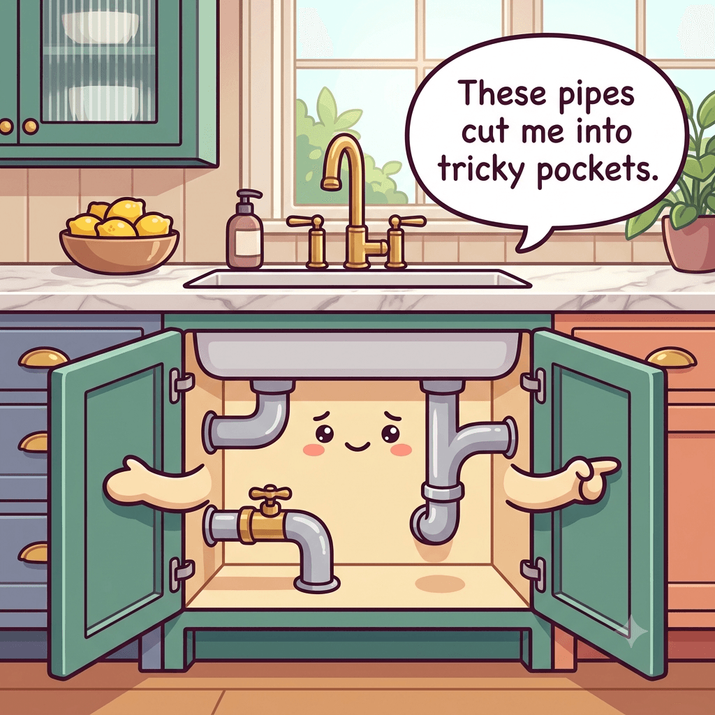 The cabinet character opens up to show rounded pipes and a valve splitting its interior into small pockets