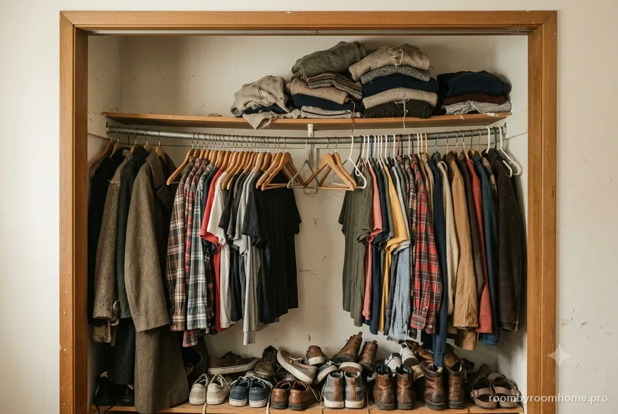 A small reach-in closet before organizing — the common problem this guide fixes